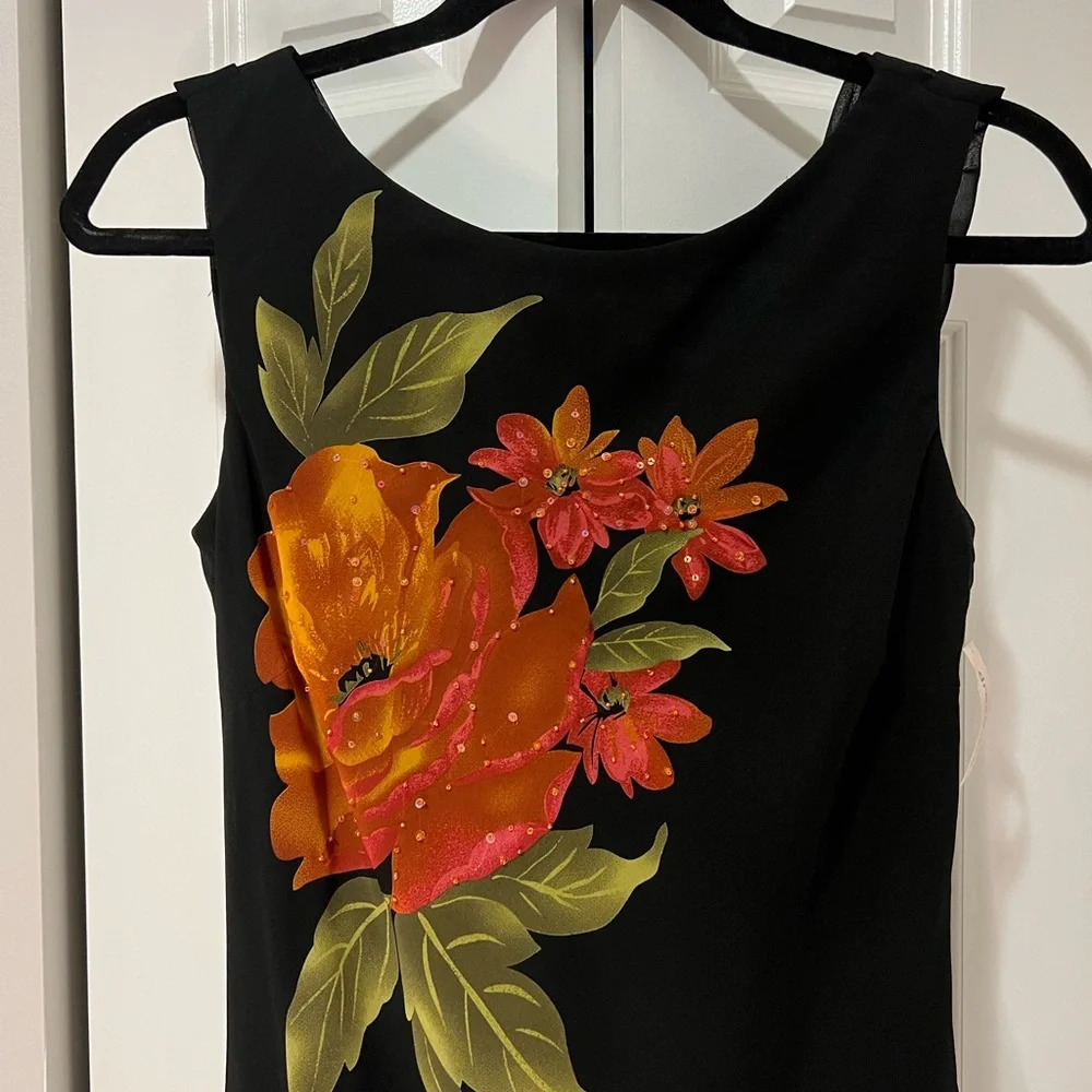 Vintage Dressbarn Black Floral Beaded Dress - NWT  (Size 6) - Picture 4 of 11
